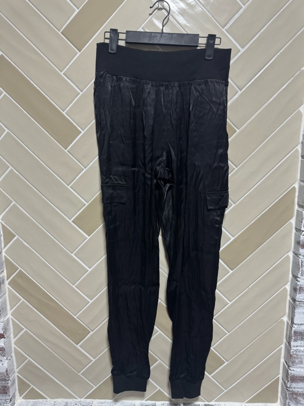 Fate Black Satin Jogger Pants